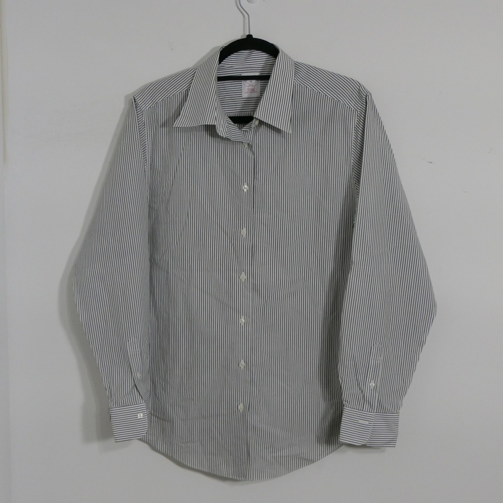 Brooks Brothers Mens Shirt 16 Blue White Stripe Long Sleeve Classic Fit Non-Iron